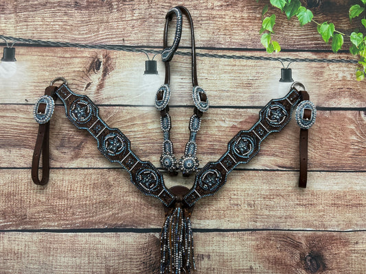 Denim and Pearls Girl Scalloped square set